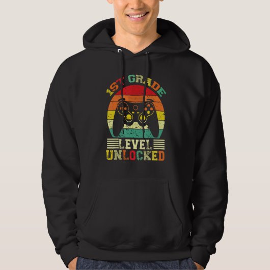 1st Grade Level Unlocked Video Gamer Back to Schoo Hoodie (Voorkant)