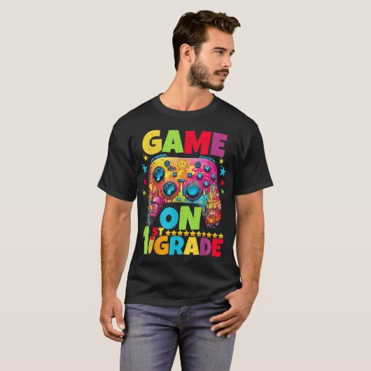 1St Grade Level Unlocked Video Gamer Pixel Back  T-shirt (Voorkant volledig)