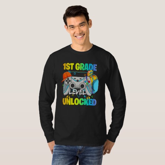 1st Grade Level Unlocked Video Gamers First Day Of T-shirt (Voorkant volledig)