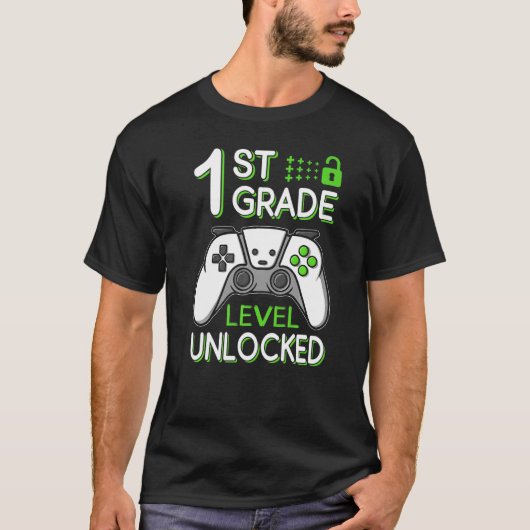 1st Grade Level Unlocked VideoGame Gamer Back to S T-shirt (Voorkant)