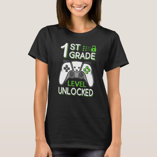 1st Grade Level Unlocked VideoGame Gamer Back to S T-shirt (Voorkant)