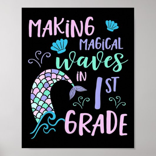 1st Grade Meisjes Leuke Zeemeermin Eerste Dag Kind Poster (Voorkant)