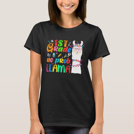 1st Grade No Prob Llama Teacher Student First Day T-shirt (Voorkant)