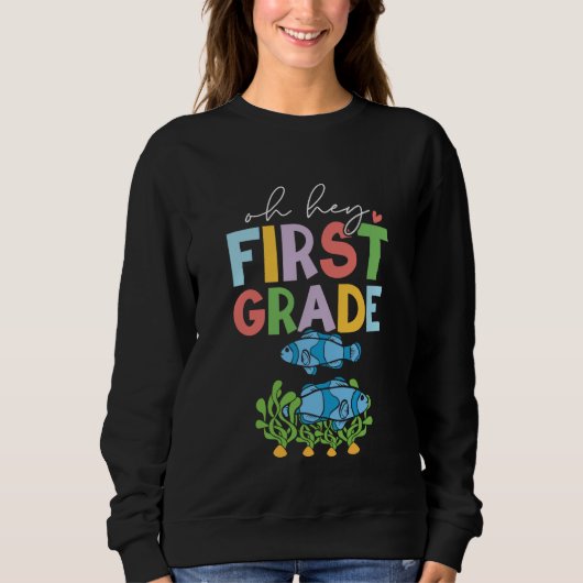1st Grade Outfit Boys Kids Fish - First Day of Fir Trui (Voorkant)