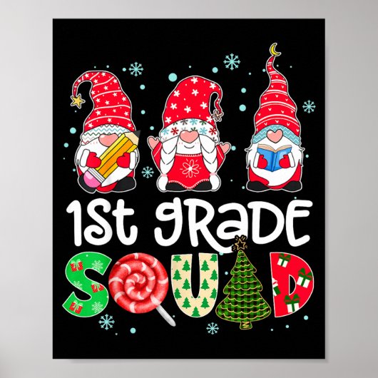 1st Grade Squad Gnome Teacher Christmas Ne Buffalo Poster (Voorkant)