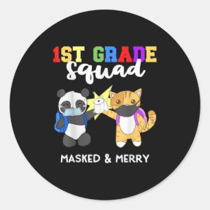 1st Grade Squad Quarantine Panda Kat Funny Mask Ronde Sticker