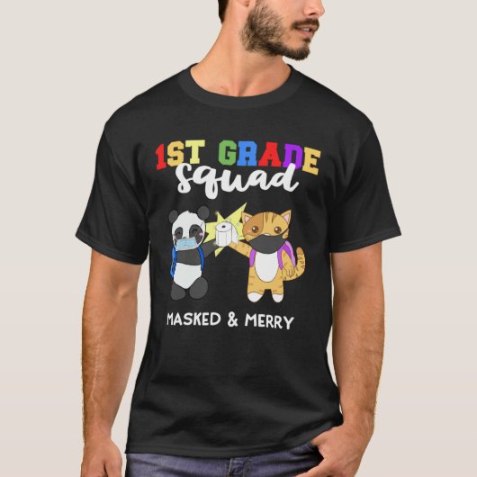 1st Grade Squad Quarantine Panda Kitty  Mask Quote T-shirt (Voorkant)