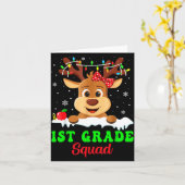 1st Grade Squad Xmas Reindeer Teacher Student Chri Kaart (Gele Bloem)