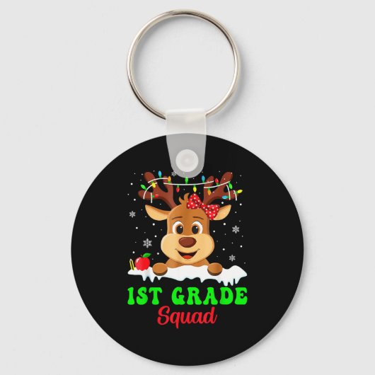 1st Grade Squad Xmas Reindeer Teacher Student Chri Sleutelhanger (Voorkant)