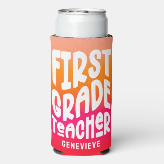 1st Grade Teacher Orange Red Gradient Seltzer Blikjeskoeler (Seltzer Achterkant)