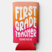 1st Grade Teacher Orange Red Gradient Seltzer Blikjeskoeler (Achterkant)