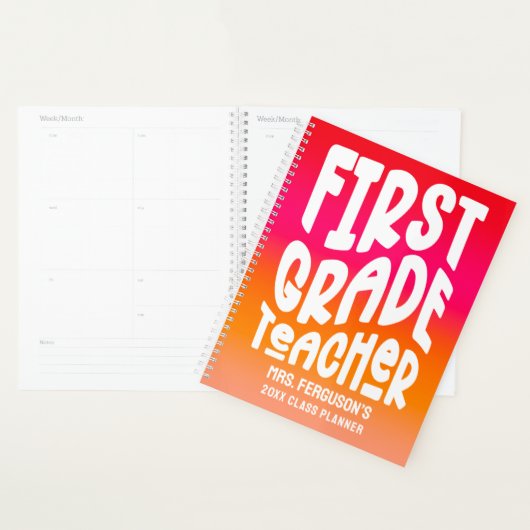 1st Grade Teacher Orange Red Ombre Class Planner (Display)