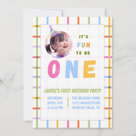1ST- IT'S FUN TO BE ONE FIRST BIRTHDAY INVITATION  KAART