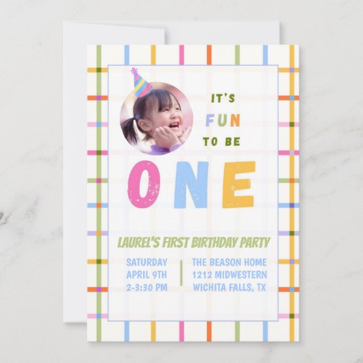 1ST- IT'S FUN TO BE ONE FIRST BIRTHDAY INVITATION  KAART (Voorkant)