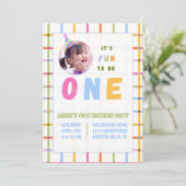 1ST- IT'S FUN TO BE ONE FIRST BIRTHDAY INVITATION  KAART (Staand voorkant)