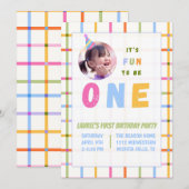1ST- IT'S FUN TO BE ONE FIRST BIRTHDAY INVITATION  KAART (Voorkant / Achterkant)