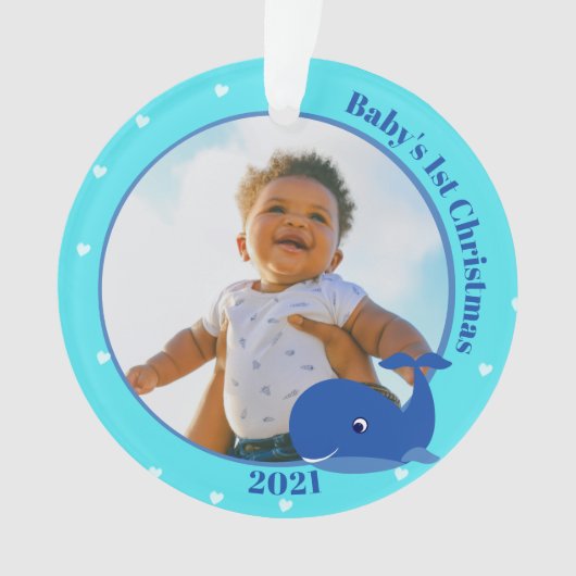 1st Kerstmis van de Baby van de walvis met Foto Ornament (voorkant)