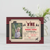 1st Lumberjack One Birthday nodigt Check Invite ui Kaart (Staand voorkant)
