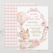 1st Par-Tea Bunny First Birthday Party Girl  Kaart (Voorkant / Achterkant)