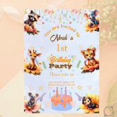 1st Party Animals Kids Birthday Invitation  Kaart