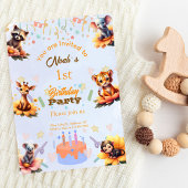 1st Party Animals Kids Birthday Invitation  Kaart