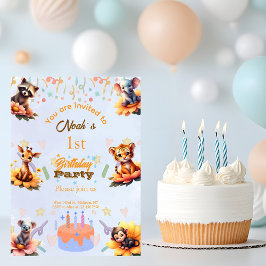 1st Party Animals Kids Birthday Invitation Kaart