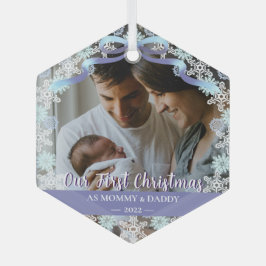 1st Pascal Newborn Parents Soft Blue Tone Custom Glas Ornament