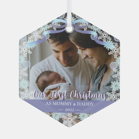 1st Pascal Newborn Parents Soft Blue Tone Custom Glas Ornament (Voorkant)