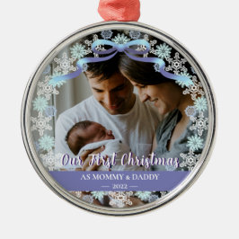 1st Pascal Newborn Parents Soft Blue Tone Custom Metalen Ornament