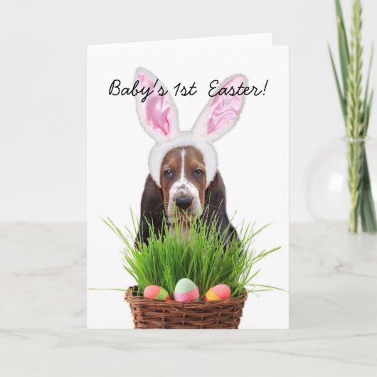 1st Pasen Basset Hound van de baby Feestdagen Kaart (Voorkant)