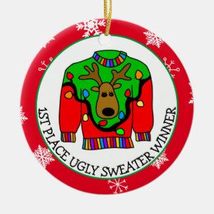 1st Place Winner Ugly Sweater Contest Medal Keramisch Ornament