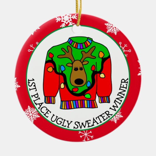 1st Place Winner Ugly Sweater Contest Medal Keramisch Ornament (Voorkant)