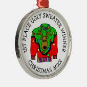 1st Place Winner Ugly Sweater Contest Medal Metalen Ornament (Rechts)