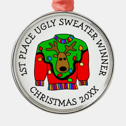 1st Place Winner Ugly Sweater Contest Medal Metalen Ornament (Voorkant)