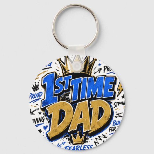 1st Time Dad Tweekleurige koffie Sleutelhanger (Voorkant)