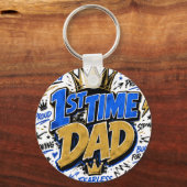 1st Time Dad Tweekleurige koffie Sleutelhanger (Achterkant)