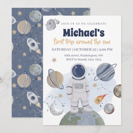 1st Trip Birthday Boy Uitnodiging (Voorkant / Achterkant)