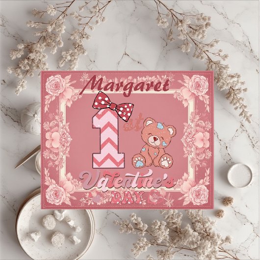 1st Valentine's Day Teddy Bear Bow Floral Motifs Legpuzzel