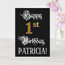 1st verjaardag — Fancy Manuscript; Faux Gold Kijk; Kaart