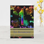 1st verjaardag met vuurwerk en bellen kaart (Gele Bloem)