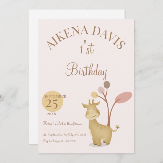 1'st verjaardag vriendelijke dieren kaart (Voorkant / Achterkant)