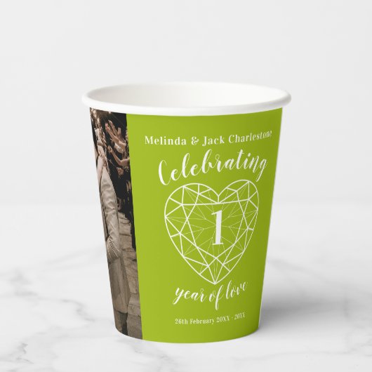 1st Weddenschap Jubileum overzicht foto groen Papieren Bekers (Achterkant)