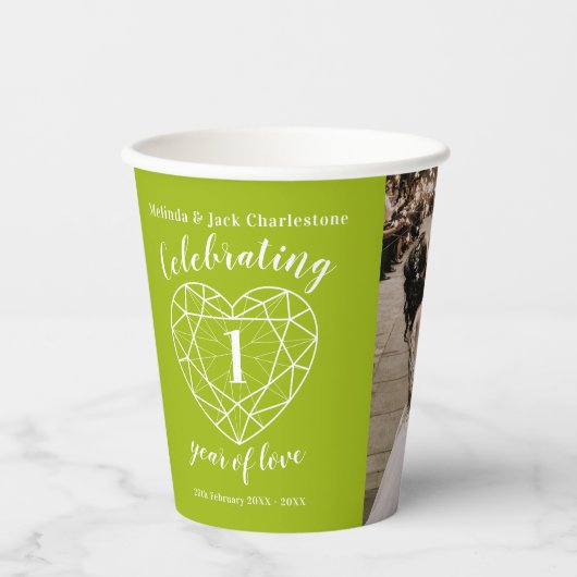 1st Weddenschap Jubileum overzicht foto groen Papieren Bekers (Voorkant)