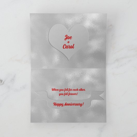 1st Wedding Anniversary Congratulations with Red Kaart (Binnen)