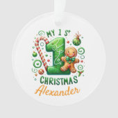 1st Xmas Candy Cane Gingerbread Photo Ornament (voorkant)
