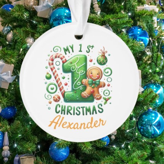 1st Xmas Candy Cane Gingerbread Photo Ornament