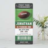 1st Year Touchdown Football Birthday Party Ticket Kaart (Staand voorkant)