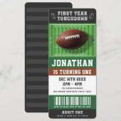 1st Year Touchdown Football Birthday Party Ticket Kaart (Voorkant / Achterkant)