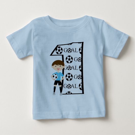 1ste Birthday Blue en White Soccer Goal T-Shirt (Voorkant)