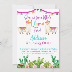 1ste Fiesta Whole Llama Fun Birthday Invitation Kaart